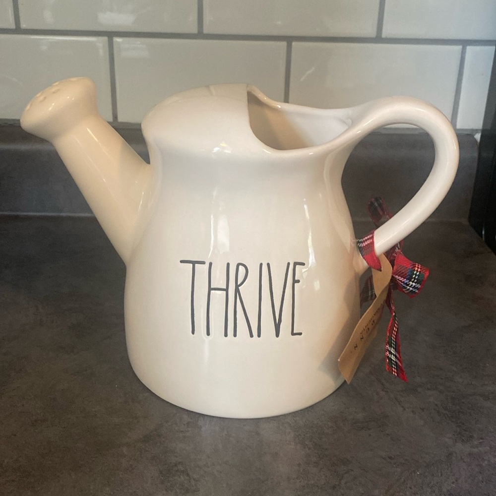 NWT Rae Dunn Ceramic THRIVE Watering Can